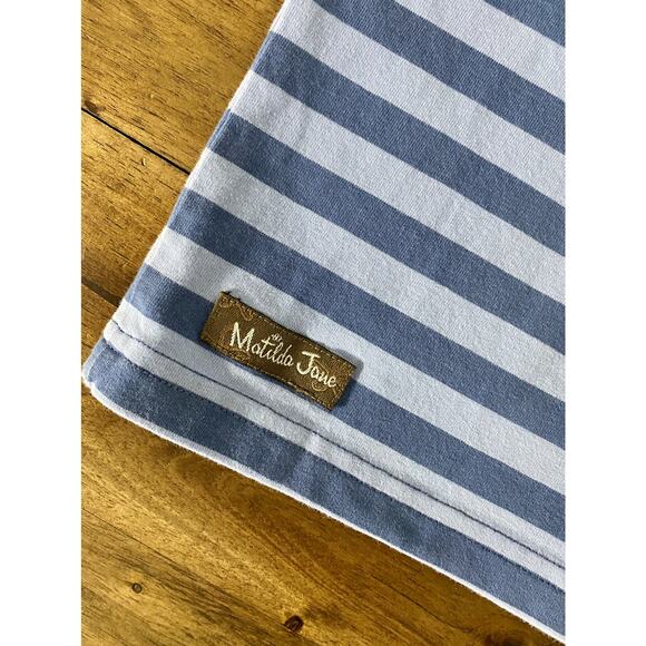 Matilda Jane Character Counts Charmer Knit Short Sleeve Blue Stripe Ruffle Top 4 - Picture 5 of 8